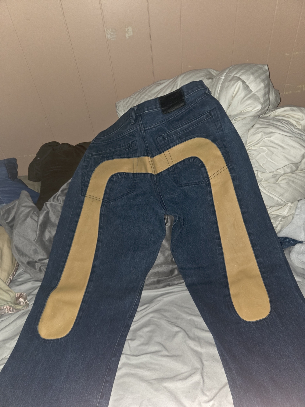 Evisu Blue and Cream Denim Jacket with Branded Tag